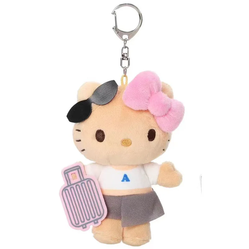 15cm bonito dos desenhos animados kawaii preto mala de couro maiô olá kitty boneca de pelúcia chaveiro saco pingente brinquedo presente