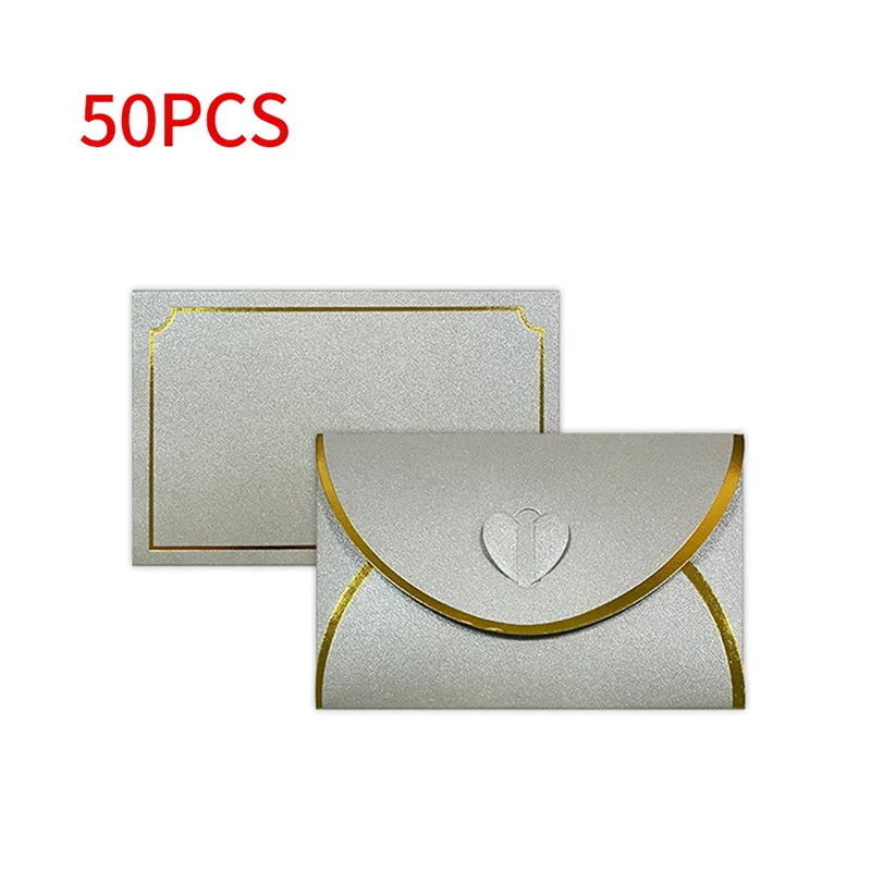 

SB-50Pcs Gift Card Envelopes With Love Buckle Envelopes With Gold Border For Note Cards, Wedding Silver
