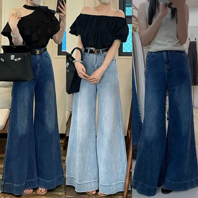 

insLoose-fitting wide-leg jeans make legs look longer for women in spring2025New elastic floor-length pants for young people
