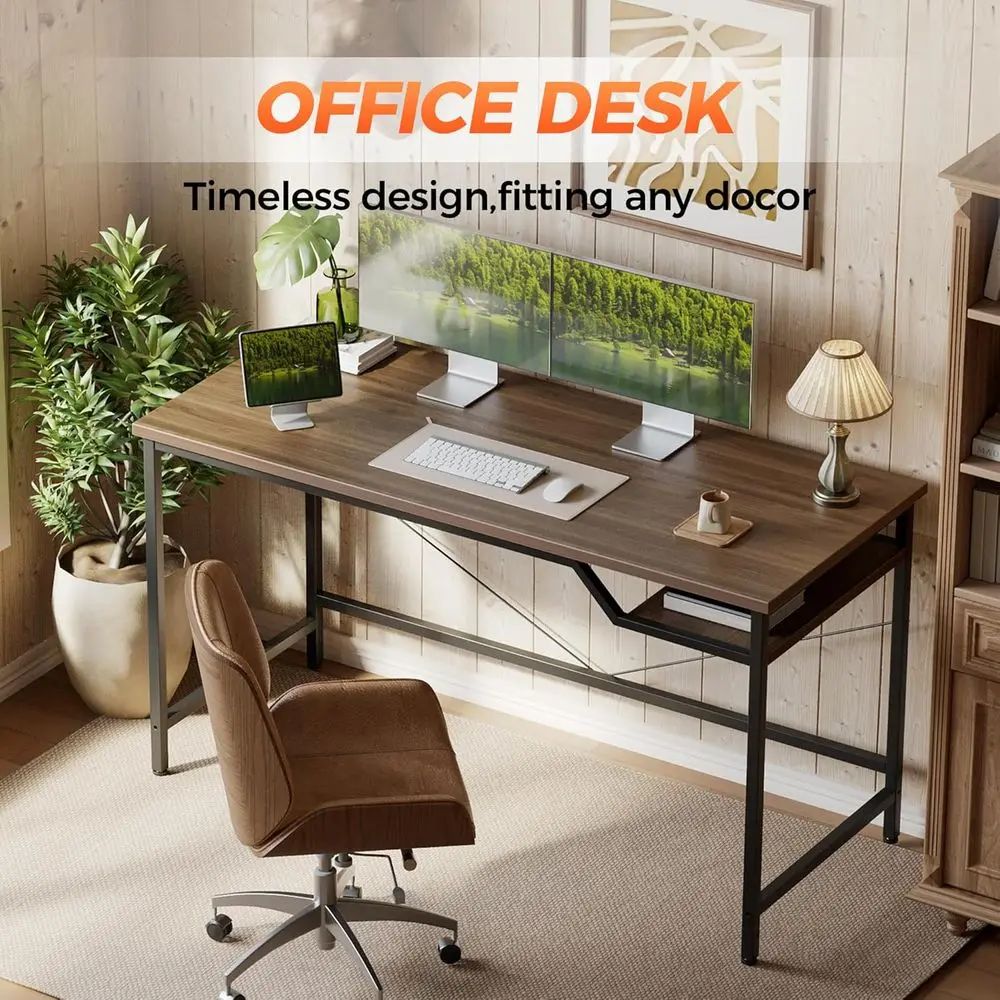 Mesa para jogos compacta 48 com prateleira, acabamento em nogueira, ideal para escritórios domésticos e espaços de estudo