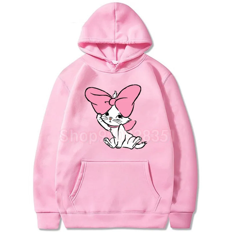 

Худи-пуловер 2026 с мультяшным дизайном кошки Мари, длинными рукавами и капюшоном на шнурке, идеально подходит для повседневной носки, парные топы