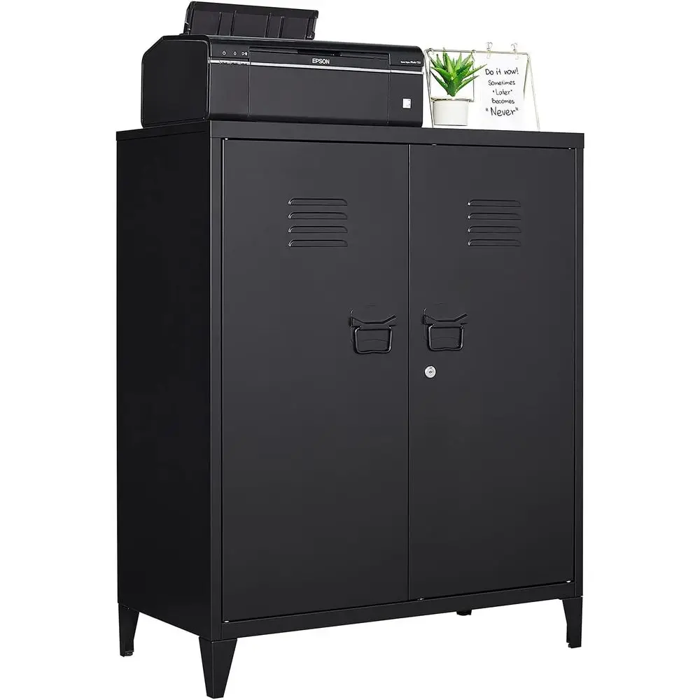 

Black Home Office Metal Storage Cabinet with Locking Feature, Adjustable Shelves and Leg Levelers for Garage Organization