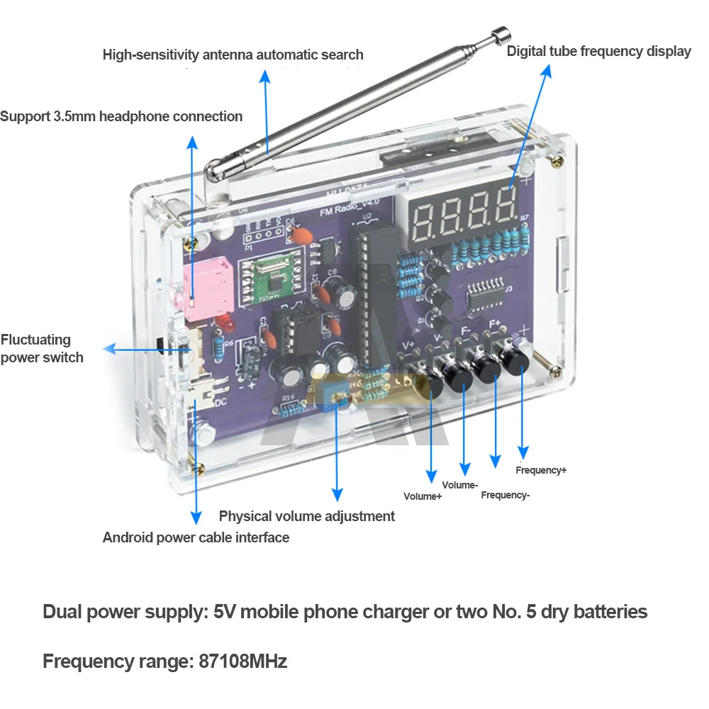 HU-017A RDA5807S Radio Audio Board Kit FM 87-108MHz Amplifier Frequency Modulation 87108Mhz FM Electronic Module DIY Kits