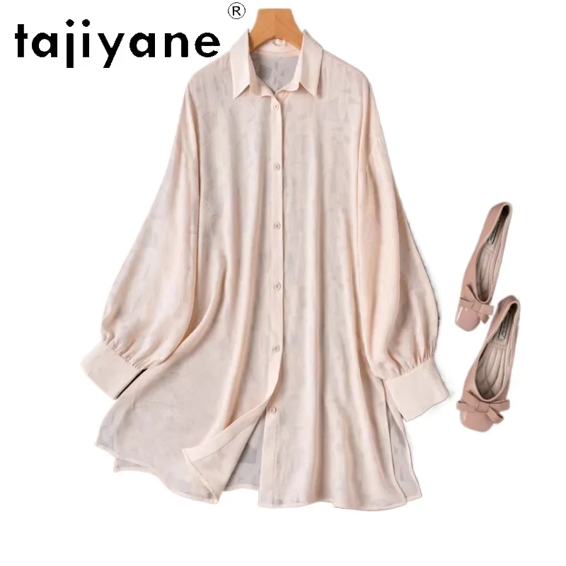

TAJIYANE 100% натуральная шелковая рубашка из тутового шелкопряда, женская повседневная блузка средней длины с длинным рукавом, весенние топы для женщин, одежда 2026, рубашка