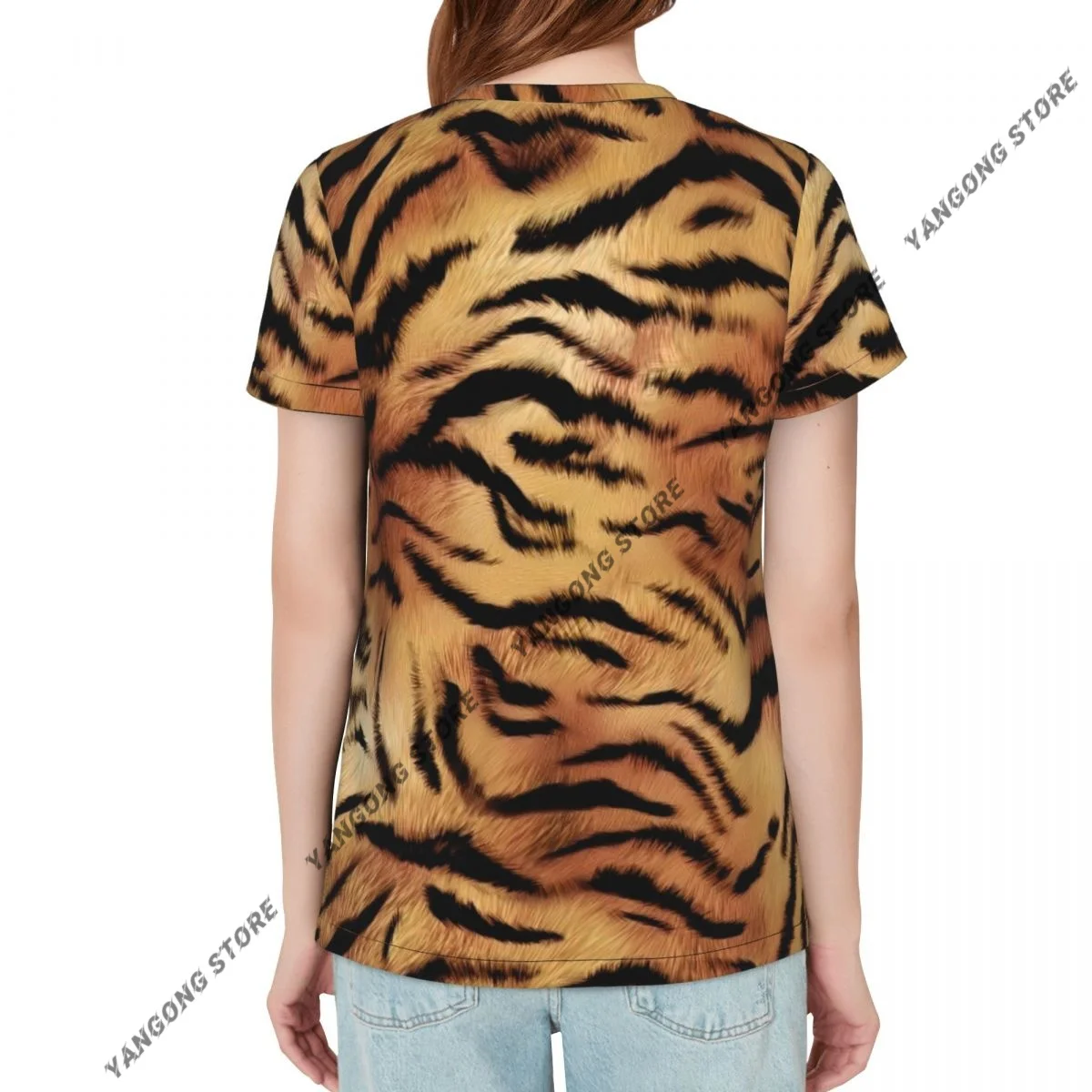 Women's T-shirt Tiger Skin Stripe Tshirt Women Casual O-Neck Short Sleeve Tops Tees Clothing