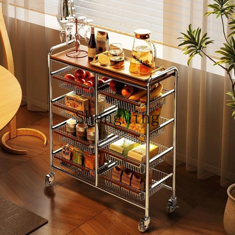 

ZYY home living room mobile storage rack kitchen vegetable rack floor retro medieval vegetable basket