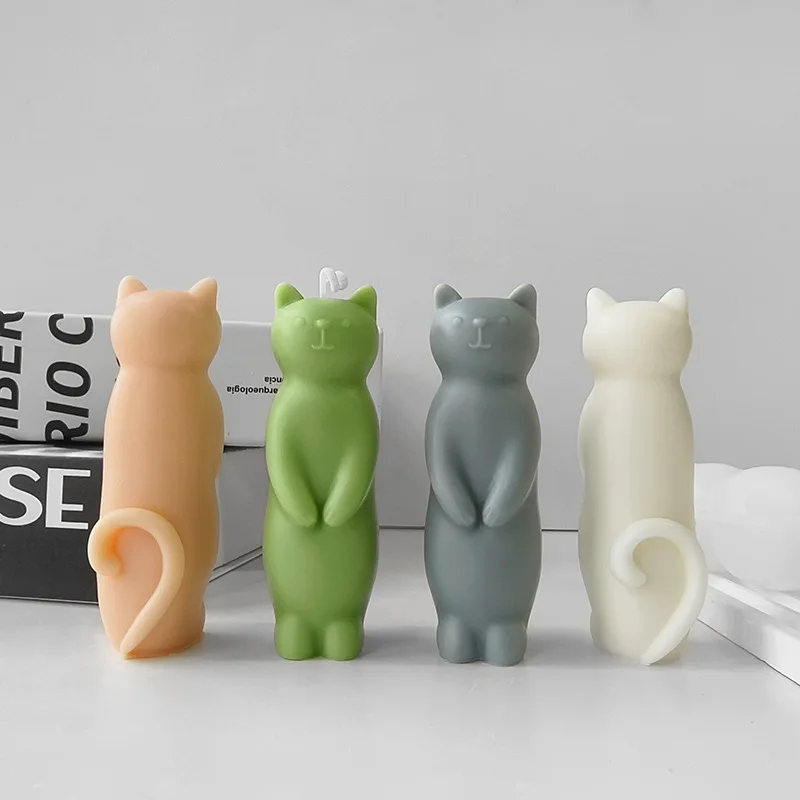 3d Kat Siliconen Mal Schattig Staande Kitten Kaarsvorm Hars Kattenvormen Geparfumeerd Gips Betonnen Mal Diy Woondecoratie