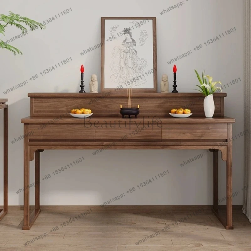 new Chinese-style solid wood middle hall table double-layer Buddha table incense table living room altar
