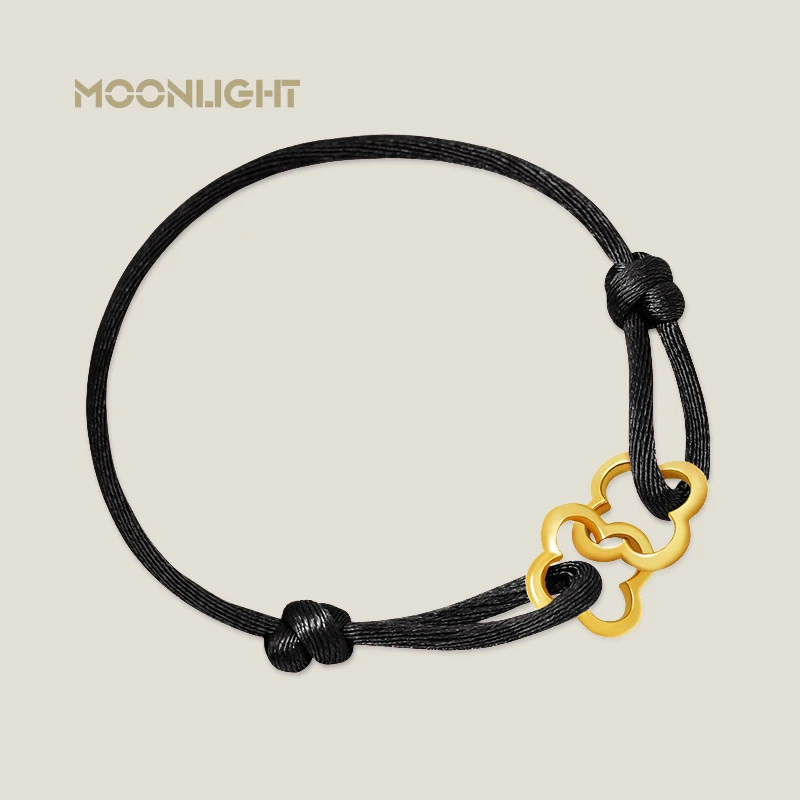 MOONLIGHT Adjustable Double Four Leaf Clover Charm Bracelet For Women Classic Silk Rope Bracelet Fashion Jewelry Party Gifts