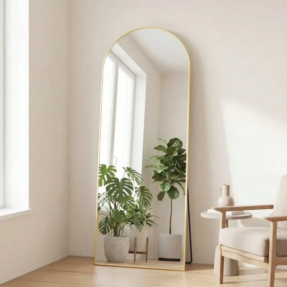 

X24 Arched HighQuality Full Length Mirror, Aluminum Alloy Frame Ensures Stability, Standing Design For Bedroom, Gold