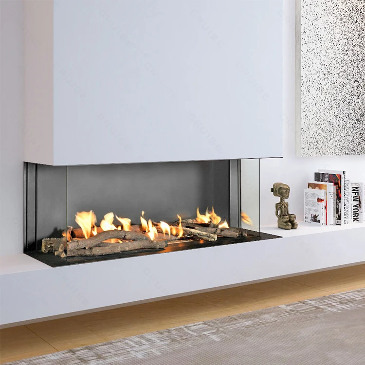 CRUISE 68Inch 1727.2x720x380mm Metal and 3 Sided Glass Linear Natural Gas LPG/LNG Flame Burner Gas Fireplace with Remote Control