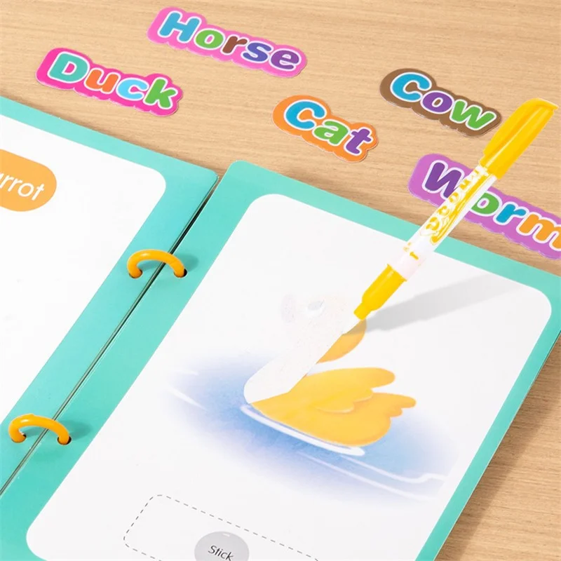 Livre d'eau d'autocollant de bulle réutilisable pour les enfants, ensemble d'art de gribouillage de Cognition correspondant, jouet éducatif d'apprentissage précoce