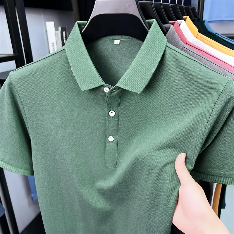 

2025 Light Luxury High-quality Summer Long Staple Cotton Short Sleeved Ice Silk Knitted Polo Shirt Breathable Lapel T-shirt