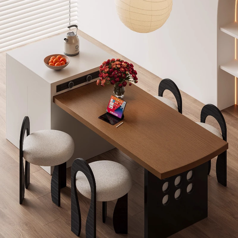 

Modern simple dining table integrated multi-functional retractable bar