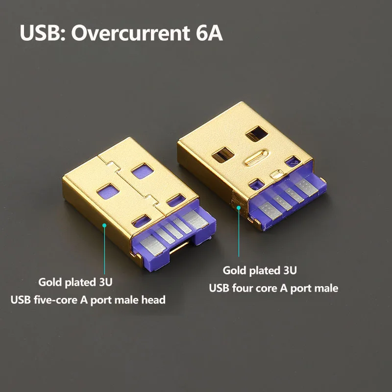 USB 3.0 Port Thick Gold Plated A Male Chip 6A Current Connector Fast Charging Plug Mobile Phone DIY Charging Cable Accessories