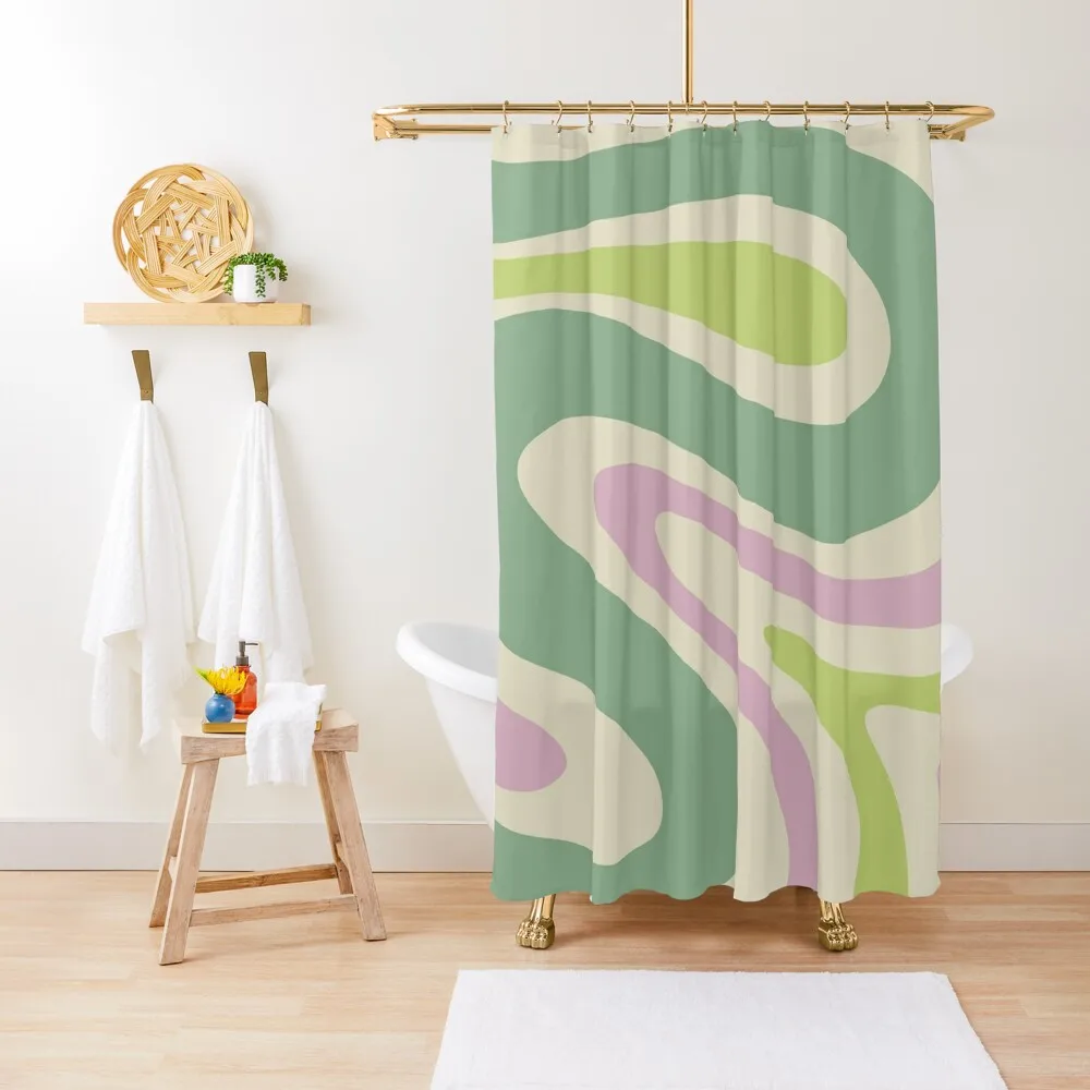 

Retro Swirls Abstract in Soft Pastel Lavender Pink Lime Green Cream Shower Curtain For Bathrooms With Beautiful Designs Curtain