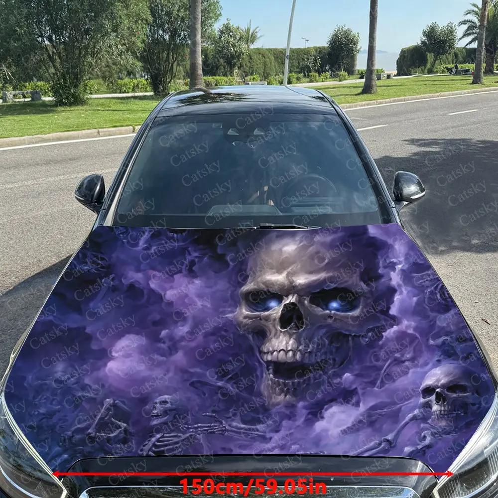 Ghost Skeleton Car Hood Vinyl Wraps, PVC Waterproof Car Bonnet Decals, Self-Adhesive Scratch-Resistant Stickers For Engine Cover