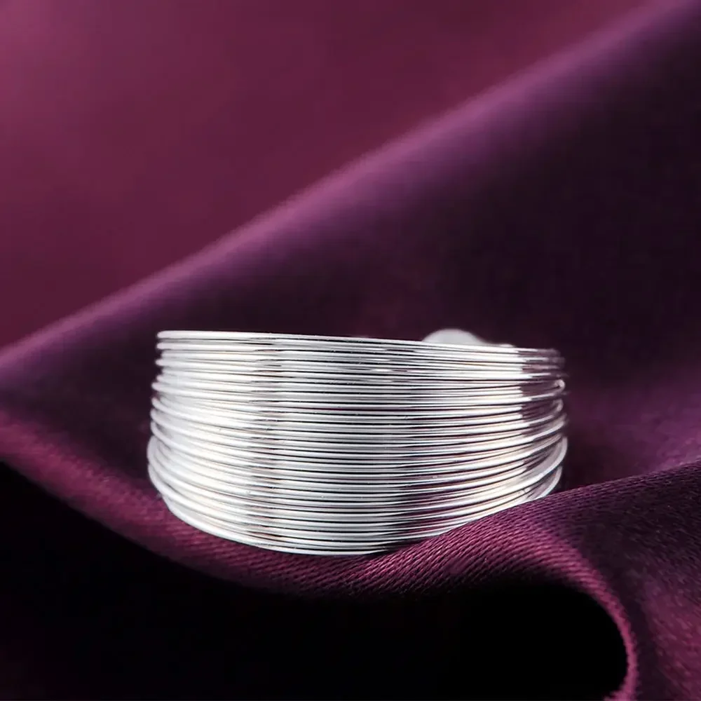 925 Sterling Silver Multi-Line Ring for Women, Adjustable Fashion