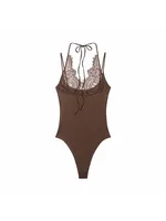 Women Pure Color Lace Jumpsuit Women's One-Piece Suit ort Pants Mid Waist Female Jumpsuit - Image 4