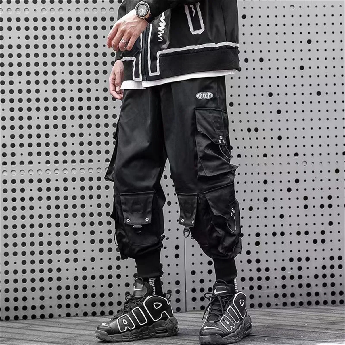 

Крутые брюки-карго для бега с несколькими карманами и эластичной резинкой на талии, мужские повседневные уличные спортивные штаны в стиле хип-хоп, брюки-карандаш, Techwear