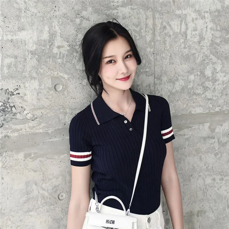 Clothing Polo Neck Shirts For Women T-shirt Woman Black Tops Short Sleeve Tee White Youth Summer 2024 Offer Comfortable Luxury