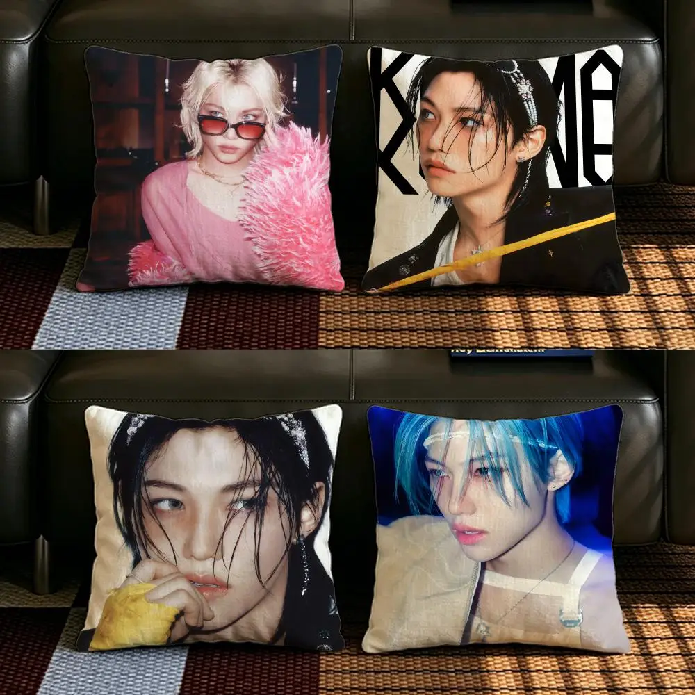 Cushion Cover Natural Linen Pillowcase Set, All-in-One Decor for Sofa, Bedroom & Chair Kpop Singer F-FelixS