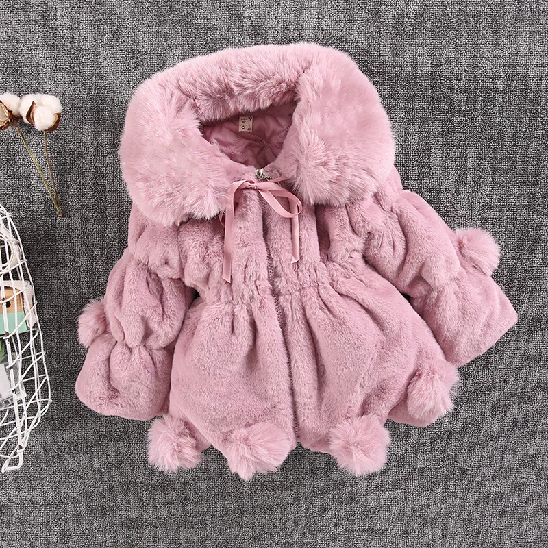 Girls Fleece Coat Winter Kids Plus Velvet Outerwear Baby Cold Warm Snowsuit Thickened Solid Corset Zipper Jackets 2-8Years