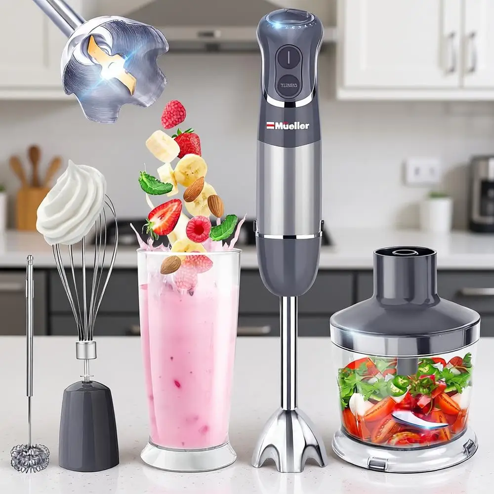 

Погружной ручной блендер 5-в-1, 12-скоростной ручной миксер, турбо-режим, сверхмощный медный мотор, лезвия с титановым покрытием, для взбивания молока