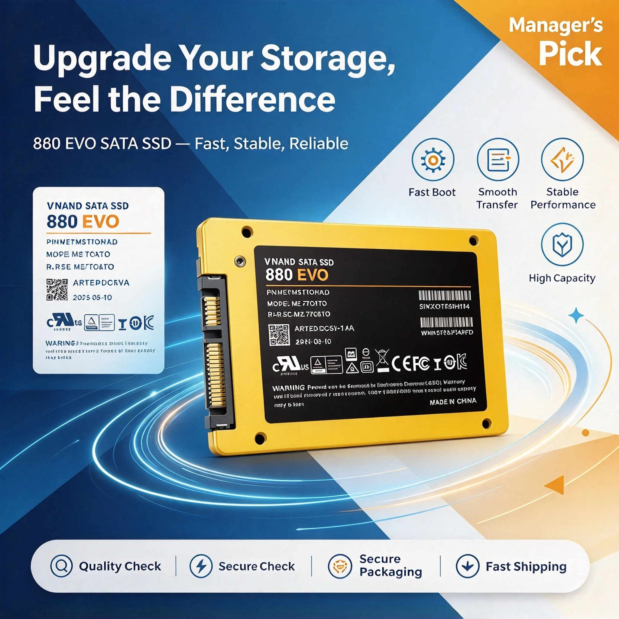 880 EVO Built-in Solid State Disk 500GB SATA III 2.5-Inch Quick Speed SSD TLC 4K Storage for Desktop Microcomputer Laptop