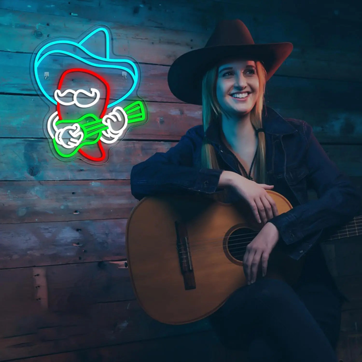 Sombrero de vaquero Chili guitarra letrero de neón USB regulable Anime pimienta luz Led para sala de juegos decoración del hogar dormitorio regalo personalizado