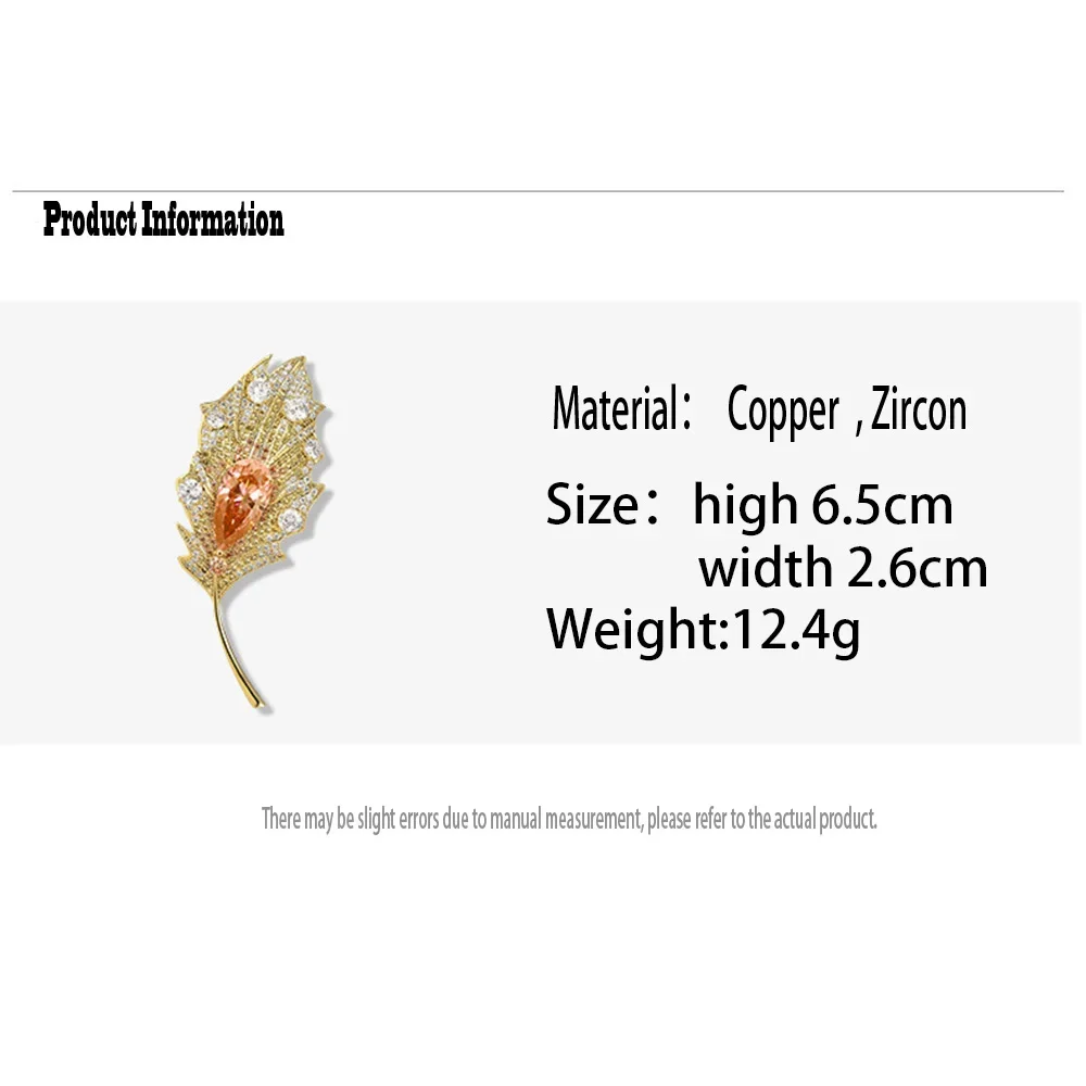 Fashionable Plant Crystal Brooch for Women Inlaid with Zircon Feather Leaf Brooches Badge Clothing Coat Jewelry Accessories