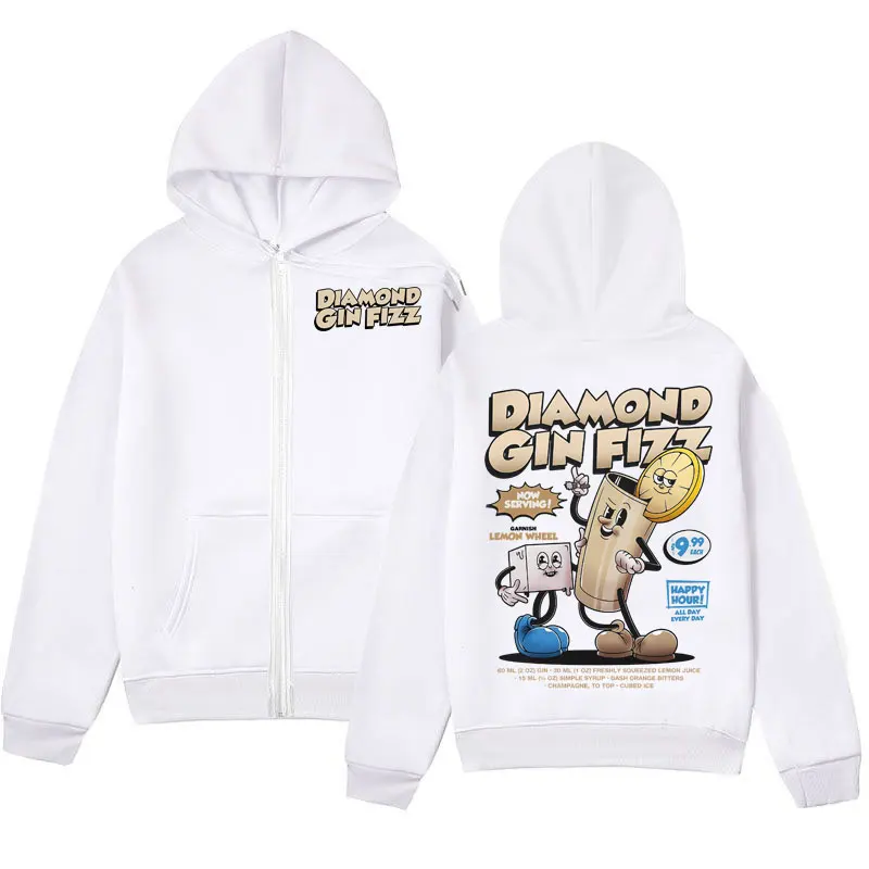 

Diamond Gin Fizz Cocktail Funny Cartoon Zipper Hoodies Men's Women's Harajuku Y2k Zip Up Pullovers Fashion Casual Sweatshirts