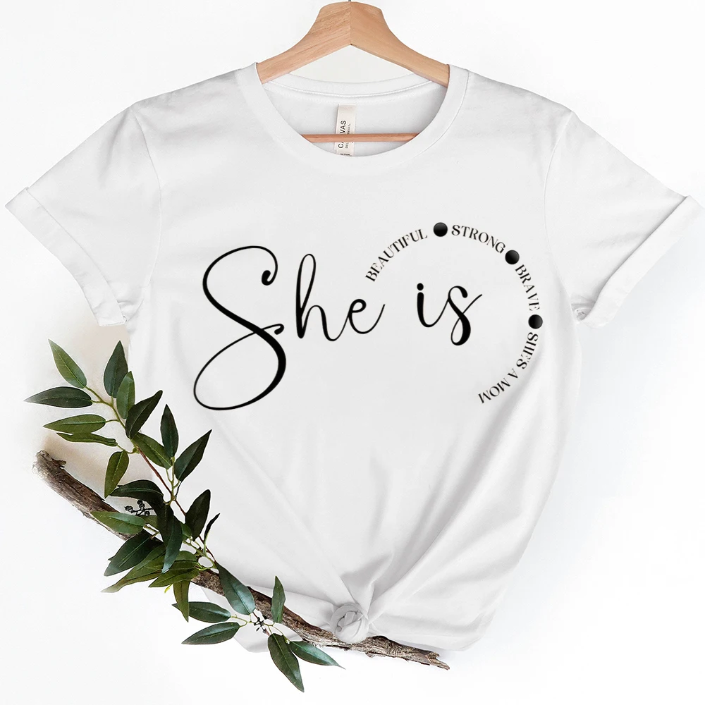 She Is Strong Mother Sweatshirt Mother's Day Gifts Minimalist Mama Short Sleeve Women's T-shirt Mom Gifts Popular Clothes Tshirt