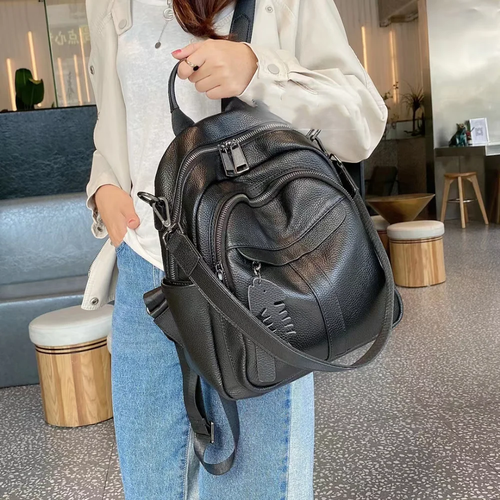 URBAN MASTER Women Designer Backpack Travel School Bag Classic Fashion Genuine Cow Leather With Fish Pendant  Mochilas Femenina