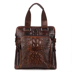 Men's Genuine Leather Cowhide Crocodile Grain Pattern Business Handbag Briefcase Messenger Shoulder Bag Handbags