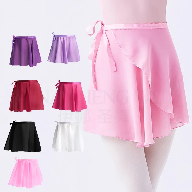 

Ballet Dance Chiffon Skirt Pure Color Ballet Gymnastics Lacing Waist Skirt Girls Chiffon Ballet Wrap Short Dance Practice Skirt