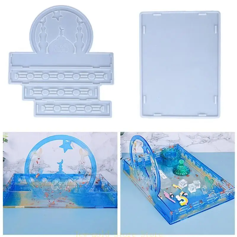 

C71B Christmas Castle Storage Box Epoxy Resin Mold Makeup Cosmetic Display Tray Silicone Mould DIY Crafts Jewelry Holder Casting