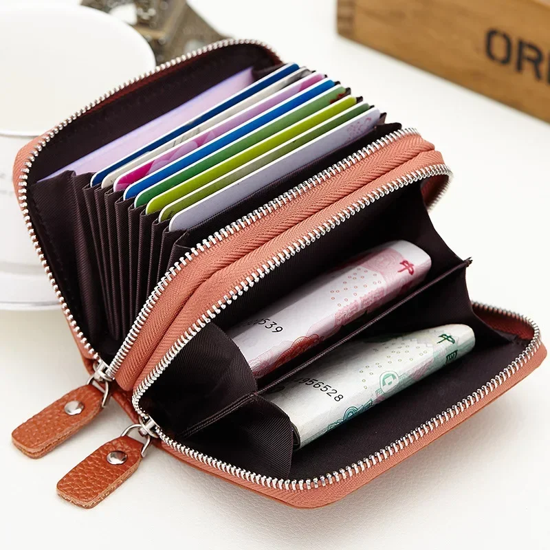 

Zipper Wallet Multi Slot Card Holder Vintage Small Wallet Women Men Business Bank Credit Card Bag Male Coin Pouch Solid Leather