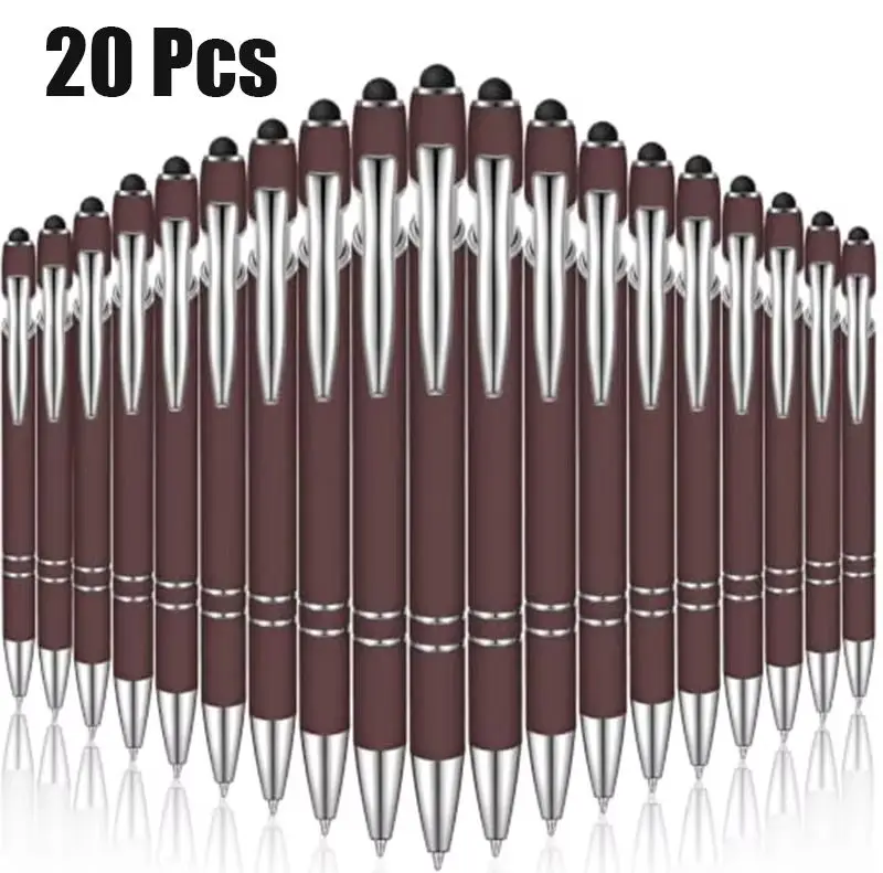 20Pcs Brown Soft Touch Metal Stylus Ball Pens,14.3cm Retractable 2 in 1 Touch Screen Ballpoint Pen, Smooth Writing Black Ink