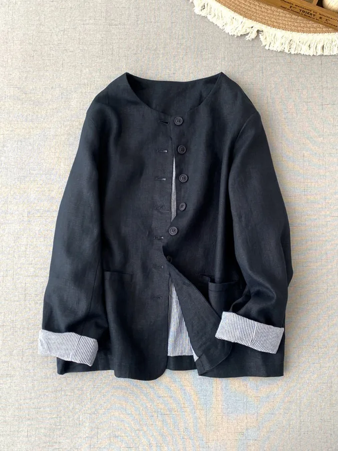 

Spring New Loose Fit Long Sve Linen Jaet Large Size Women's Casual Versatile Open Cardigan Top Commute Artistic Sle