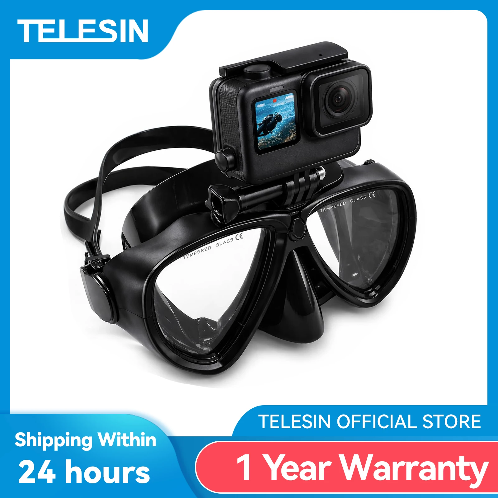 TELESIN Diving Glasses Mask Scuba Dive Snorkel Swimming Googgles Tempered for GoPro Hero DJI OSMO Action Insta360 Action Camera