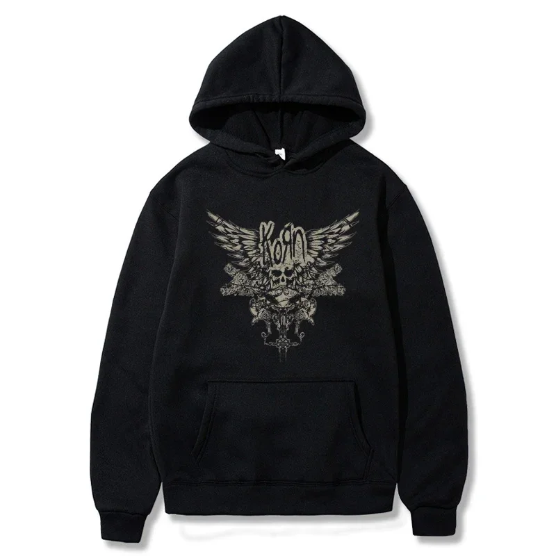 Korn Skull Wings Black Hoodie Women and Men Hoodie Metal Gothic Rock Band Hoodie Vintage Plus Size Hoodie Cotton Tops