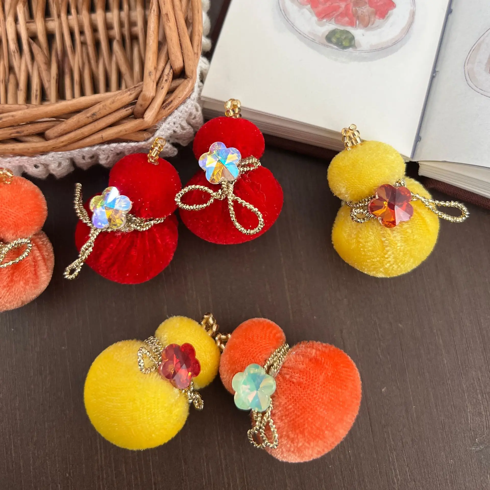 Multifunctional New Year Gourd Brooch for DIY Hairpin Keychain Bag Pendant Comfortable Adorable Durable