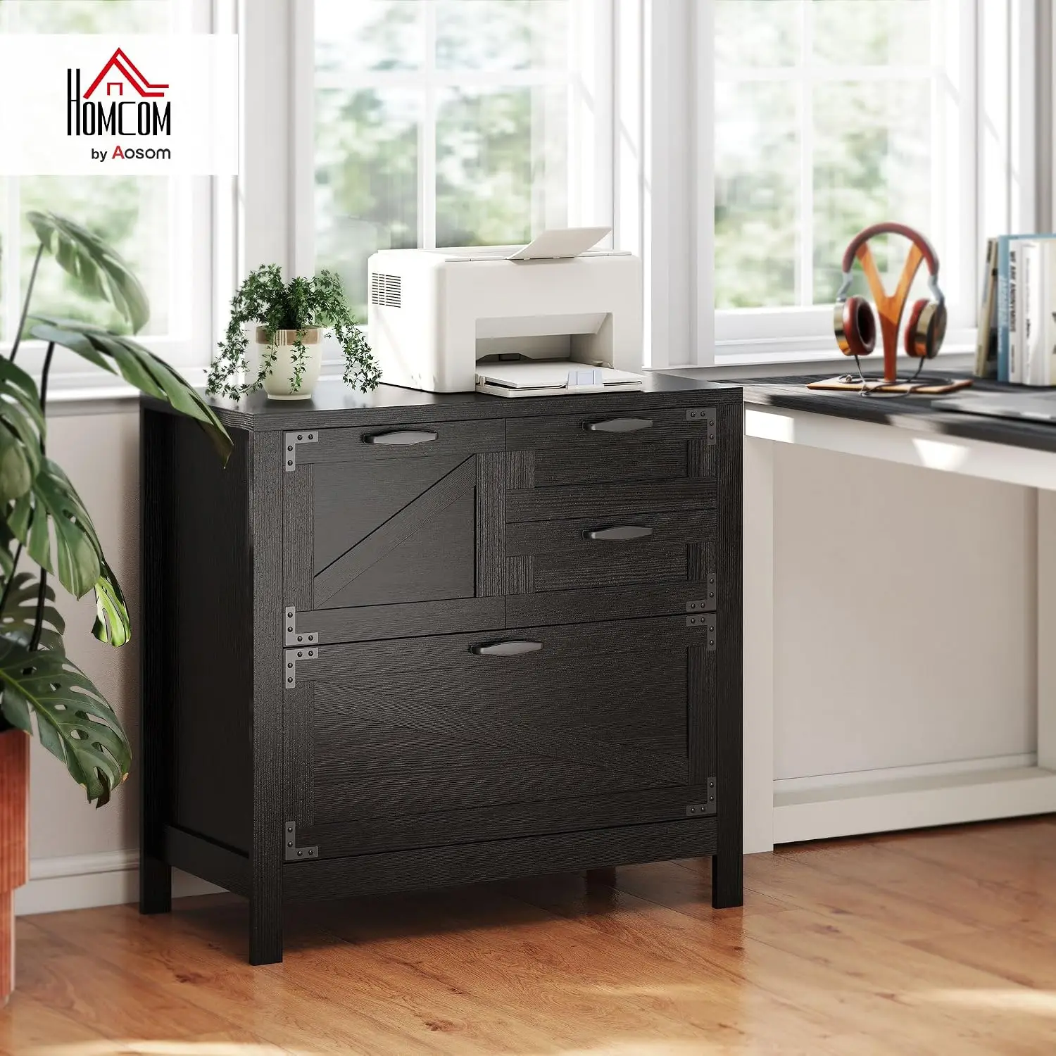 4 Drawer Lateral File Cabinet Black Adjustable Hanging Rails Letter A4 Legal Size Printer Stand Home Office, Customized