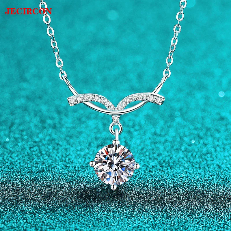 

JECIRCON 925 Sterling Silver Moissanite Necklace for Women, 2CT Mermaid Pendant 45cm Clavicle Chain Light Luxury Fashion Jewelry