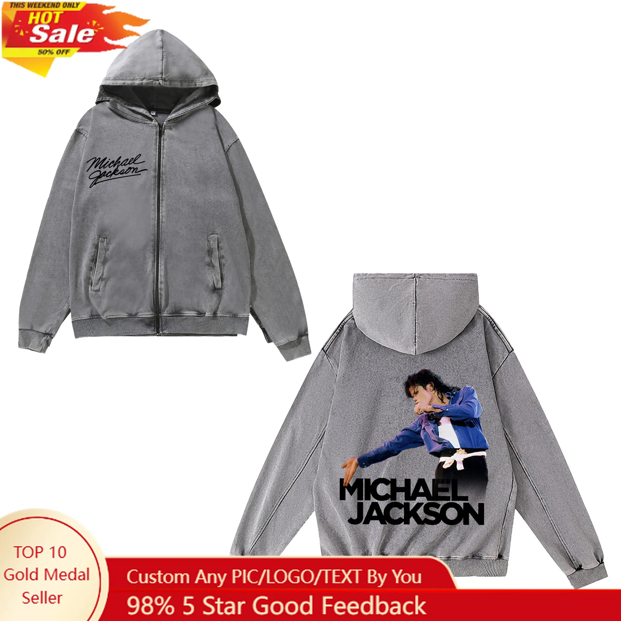 

Michael Jackson Dance Singer Zipper Sweatshirt Man Woman Vintage Hoodies Sweat Shirt With Pocket Full Zip Customized Jacket Tops