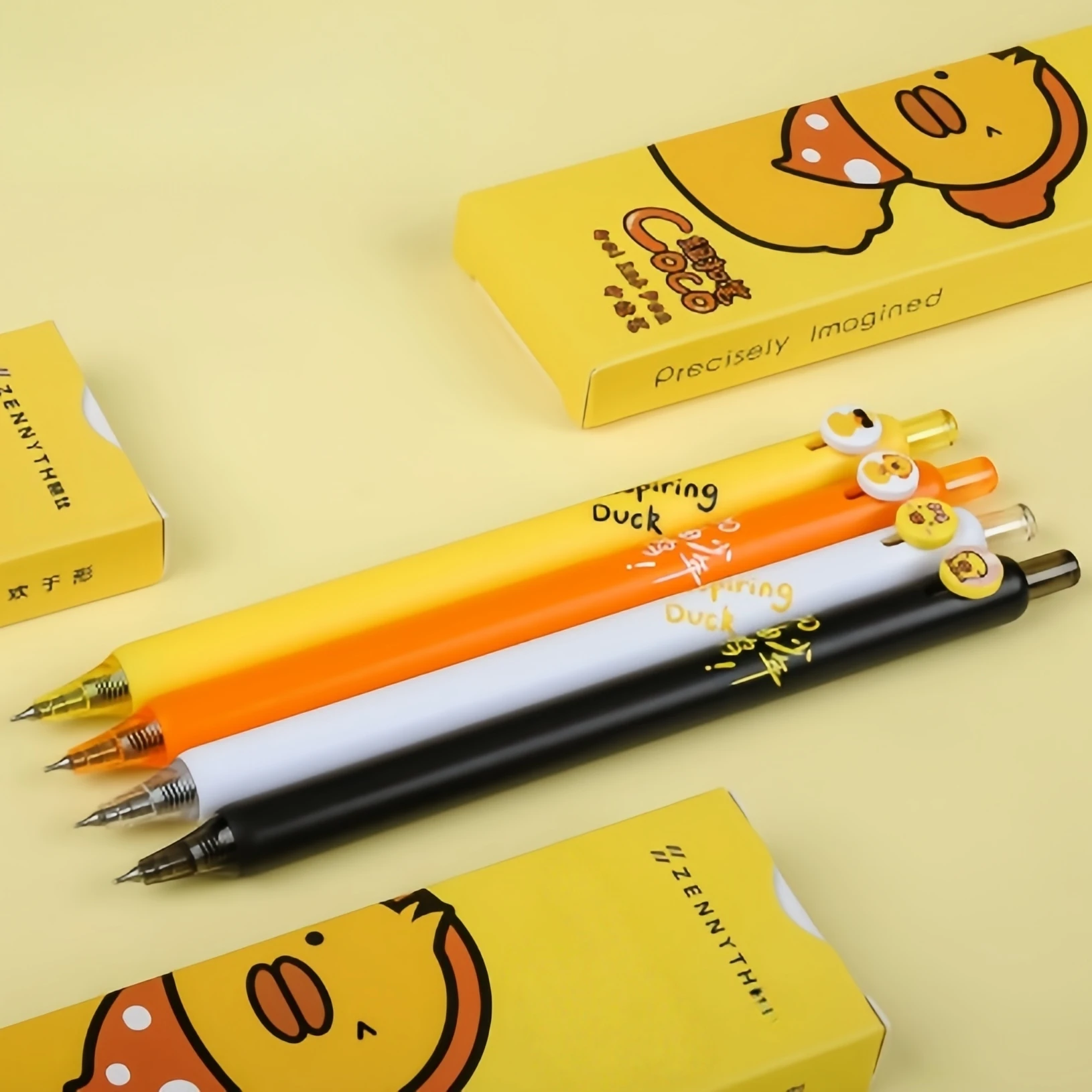 مجموعة واحدة من 4 أقلام جل بأزرار من سلسلة Little Yellow Duck، وأقلام جل لطيفة، وحبر أسود ذو طرف رفيع 0.5 مم، وأقلام جل عالية القيمة، يمكن تقديمها كهدايا