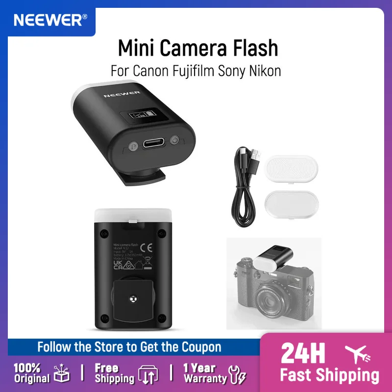 

NEEWER BASICS Mini Camera Flash with LED Video Fill Light for Canon Fujifilm Sony Nikon DSLR Standard Hot Shoe Cameras ﻿