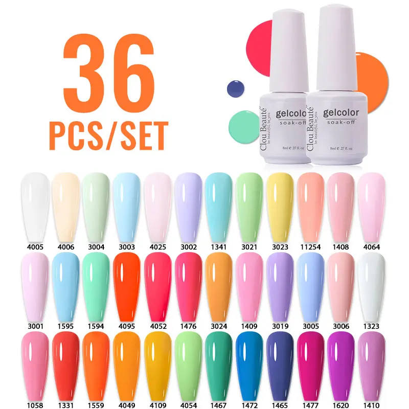 Clou Beaute 36pcs Color UV Gel Polish Summer Winter Series Gel Varnish Semi Permanent Lot Nail Art Gel For Nail Design