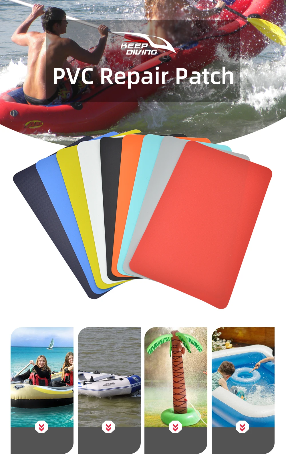 2 Stück aufblasbare PVC-Reparaturflicken für Boote, Kajaks und Gummiboote – wasserdichtes Reparaturwerkzeug für quadratische Löcher und Leckstellen – Detail 1